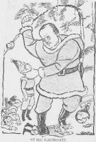 'Kerstman' AR-fractievoorzitter Bruins Slot heeft Van Aartsen en De Quay vermoord en slaat Zijlstra. (spotprent Samson in De Telegraaf)