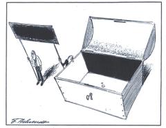 Behrendt in Het Parool van 2 decemeber 1982: demonstranten bij een lege schatkist.